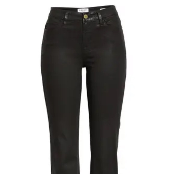 NWT Frame Black Coated Leather Like Jeans - Picture 2 of 6